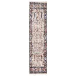 KUKOON Blue Beige Traditional Floral Bordered Non Slip Washable Low Pile Runner Rug 60cm x 240cm Multi