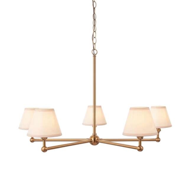 Santiago Brushed Aged Brass Plate Pendant Light with Vintage White Fabric Ivy Shade 16cm 5x B22