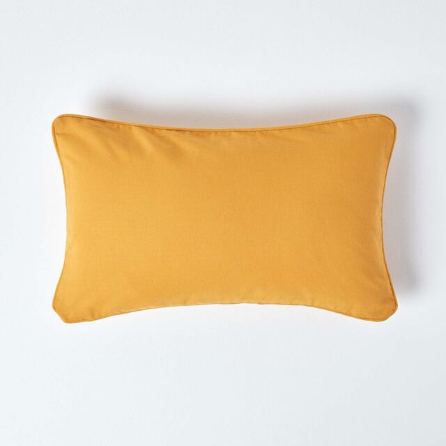 Homescapes Cotton Plain Mustard Yellow Rectangular Cushion Cover - 30 x 50 cm Yellow Mustard Yellow 1
