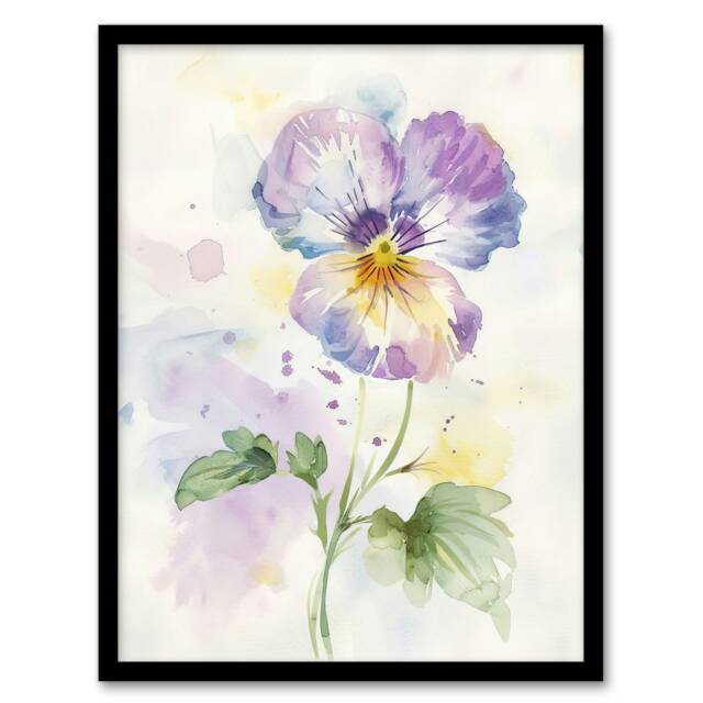 Single Purple Pansy Simple Floral Home Decor Black Framed Wall Art Print A4