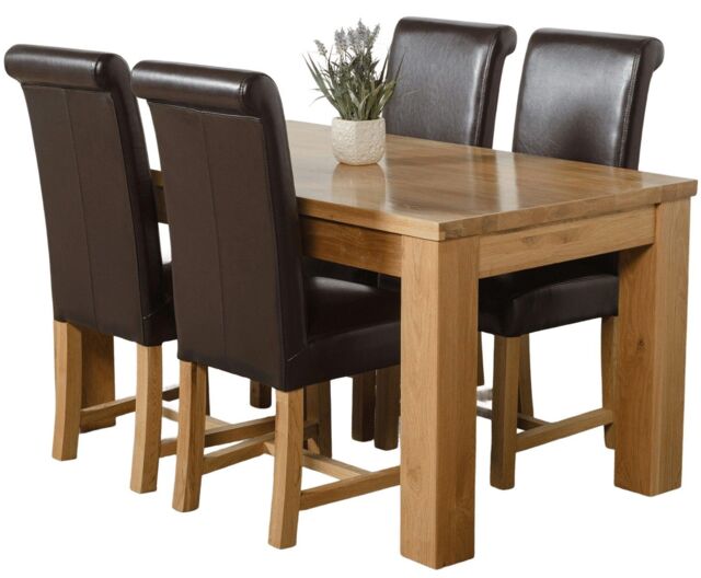 Dakota 152 x 87cm Medium Oak Dining Table and 4 Washington Leather Chairs Brown Brown