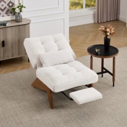 VILUXE Corduroy Accent Armchair with Foldable Ottoman Adjustable Backrest Beige