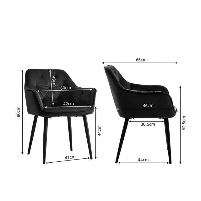 Groundlevel Set of 2 Soft Velvet Upholstered Dining Chairs Metal Legs Kitchen Home Office Black Black