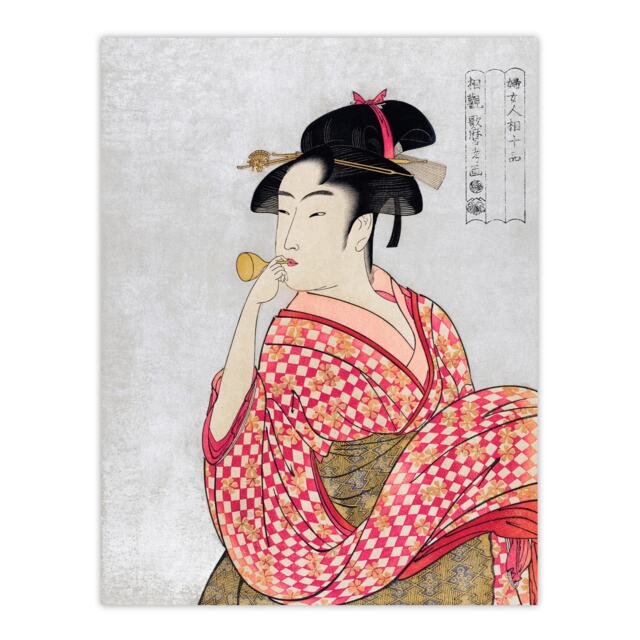 "Woman With Glass Pipe Portrait Vintage Wall Art Print Kitagawa 24x32"""