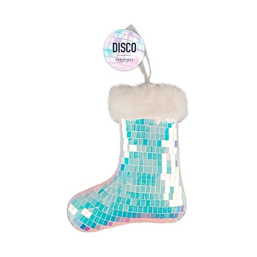 Iridescent Disco Ball Christmas Stocking Hanging Decoration 15cm
