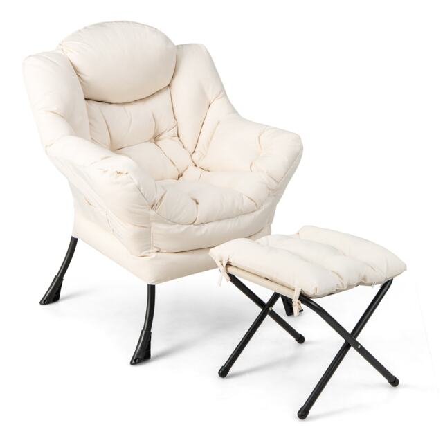 COSTWAY Lazy Chair with Ottoman Modern Leisure Reading Chair with Pillow