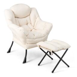 COSTWAY Lazy Chair with Ottoman Modern Leisure Reading Chair with Pillow