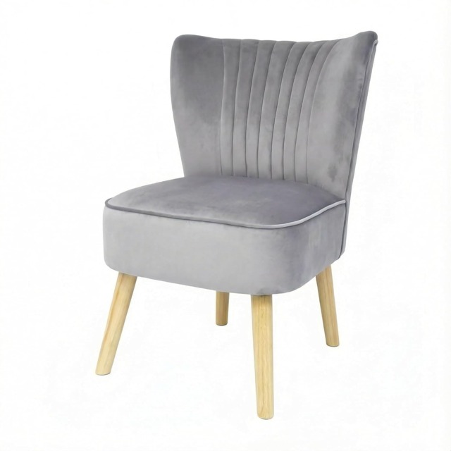 Alivio Velvet Accent Chair for Living Room & Bedroom with Wood Legs (Grey)