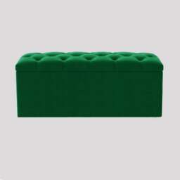180cm Luna Chesterfield Ottoman Storage Box - Forest Green Plush Velvet Upholstered Blanket Box
