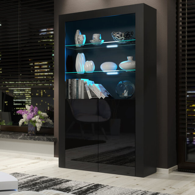 Sideboard Display Cabinet Bookcase Storage Cabinet Cupboard Black High Gloss LED 170cm