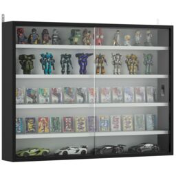 HOMCOM 5-Tier Wall Display Shelf Cabinet with Glass Doors, Black and White Multi Black with white shelves Overall size: 80W x 9.5D x 60H cm
