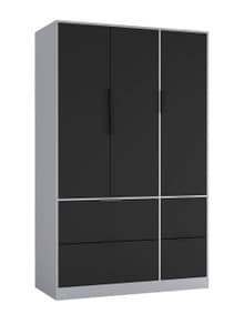FUJI 3 Door 4 Drawer Wardrobe Grey Grey & Black 117 x 55 x 8.5 1