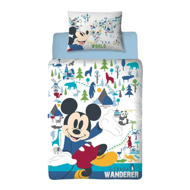 Disney Wanderer Mickey Mouse Duvet Cover Set - White/Blue/Green - Junior White Single