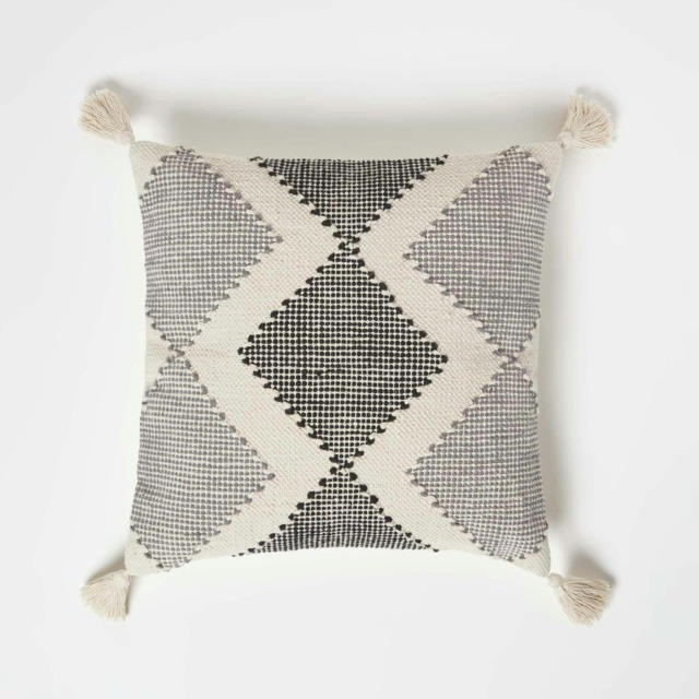 Homescapes Malmo Handwoven Textured Grey & Black Cushion - 45 x 45 cm Grey Natural, Black, Grey 1