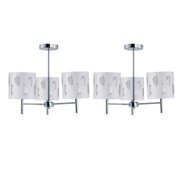 Set of 2 Brea - Chrome 3 Light Fittings with White Fern Shades Chrome White 2