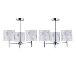Set of 2 Brea - Chrome 3 Light Fittings with White Fern Shades Chrome White 2