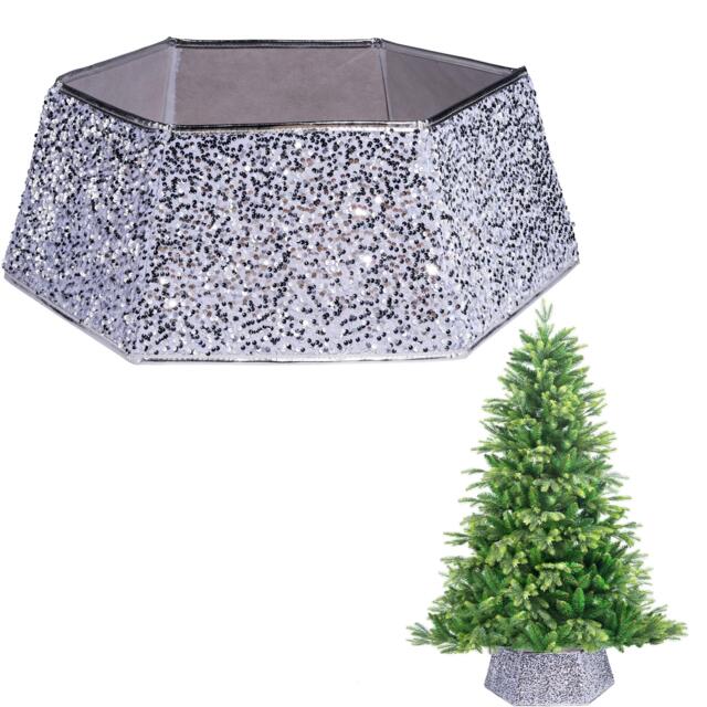 26.8Inch Christmas Tree Skirt Foldable Sequin Xmas Tree Stand Base Cover for Tree Decorations