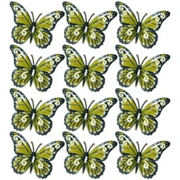 Set of 12 Yellow Small Metal Butterflies Garden/Home Wall Art Ornament