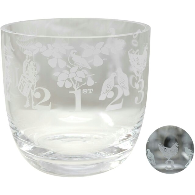 Animo Glass Candle Holder Engraved Pot 12 Days of Christmas