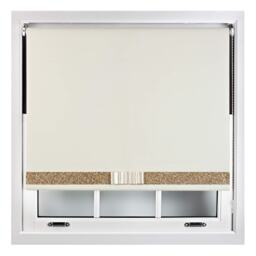 FURNISHED Blackout Roller Blind with Gold Glitter Trim and Cream Bow Trimmable Window Shade Cream Cream (W) 210cm x (L) 165cm