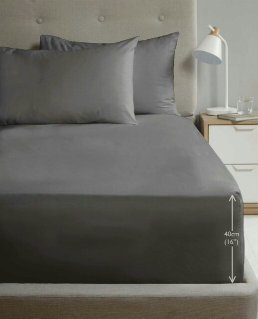 "Percale Extra Deep 16"" Fitted Sheet - Charcoal - Super King"