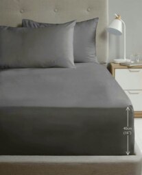 "Percale Extra Deep 16"" Fitted Sheet - Charcoal - Super King"
