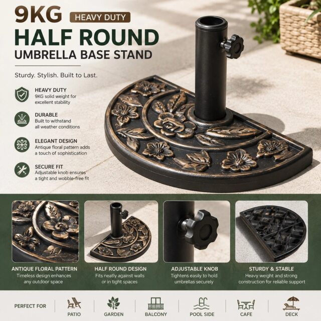 9KG Umbrella Parasol Base Heavy Duty Half Round Outdoor Garden Patio Canopy Furniture Sun Shade Stand For Umbrella
