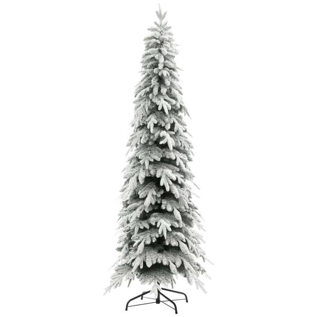 HOMCOM 7ft Pencil Artificial Christmas Tree, Snow Flocked mas Tree with Downswept Branches and 800 Tips, Auto Open, Steel Base, Holiday Decoration for Home Office, Green
