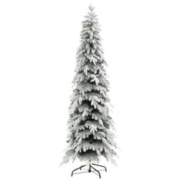 HOMCOM 7ft Pencil Artificial Christmas Tree, Snow Flocked mas Tree with Downswept Branches and 800 Tips, Auto Open, Steel Base, Holiday Decoration for Home Office, Green