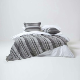 Homescapes Cotton Morocco Striped Grey Throw - 255 x 360 cm