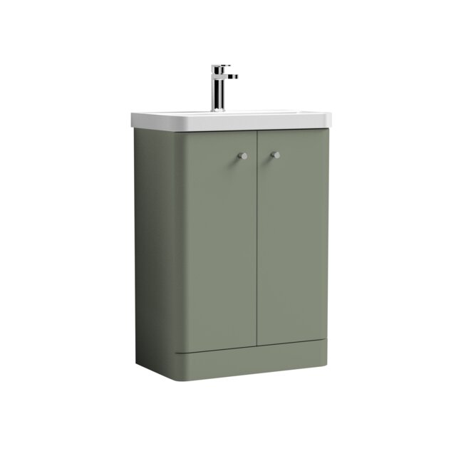 Balterley Curve Modern Bathroom Floor Standing 2 Door Vanity Unit Basin Green Satin Green