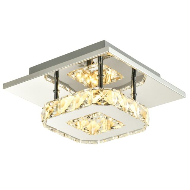 Modern LED Ceiling Light with Chrome Square Metal and Clear Crystal Glass Beads Chrome Chrome 1
