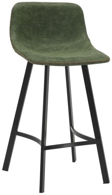 Antico Fixed Height Bar Stool 66cm with Faux Leather Seat & Metal Legs Green