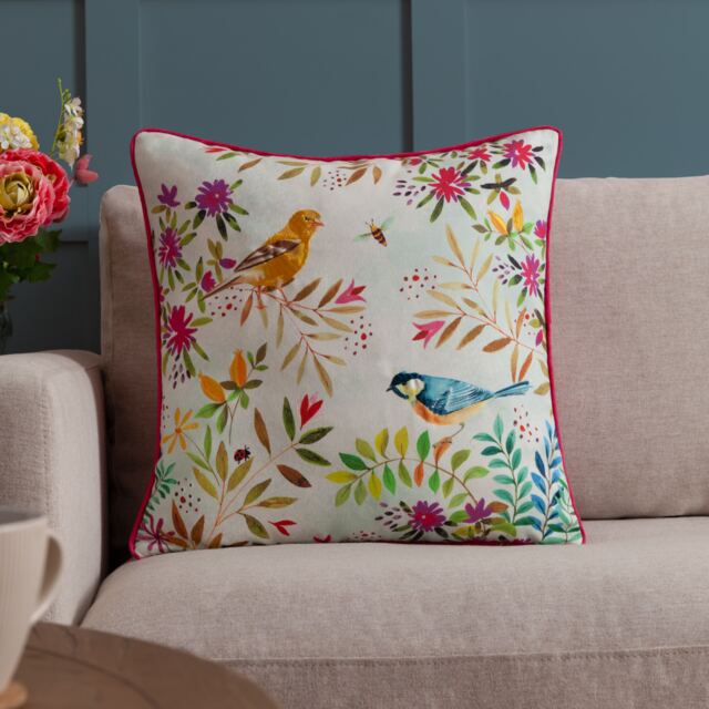 Evans Lichfield Daisy Hill Willow Birds Floral Cushion