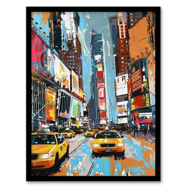 Taxi On Broadway New York City Living Room Black Framed Wall Art Print A4