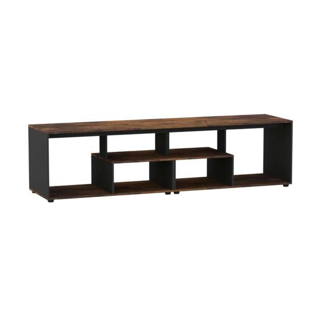 Shelby Abstract Large Double Coffee Table With Storage Shelves TV Stand 160cm Multi Rustic Brown/Black