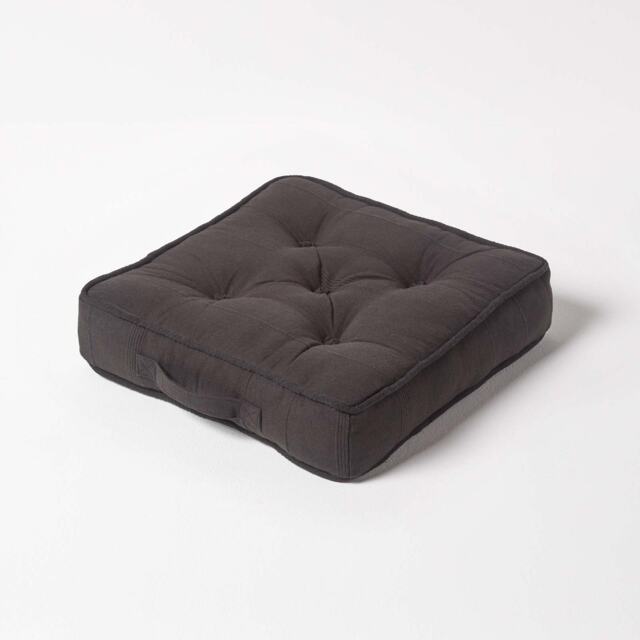 Homescapes Rajput Ribbed Cotton Floor Cushion Black Black 40 x 40 cm