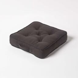 Homescapes Rajput Ribbed Cotton Floor Cushion Black Black 40 x 40 cm