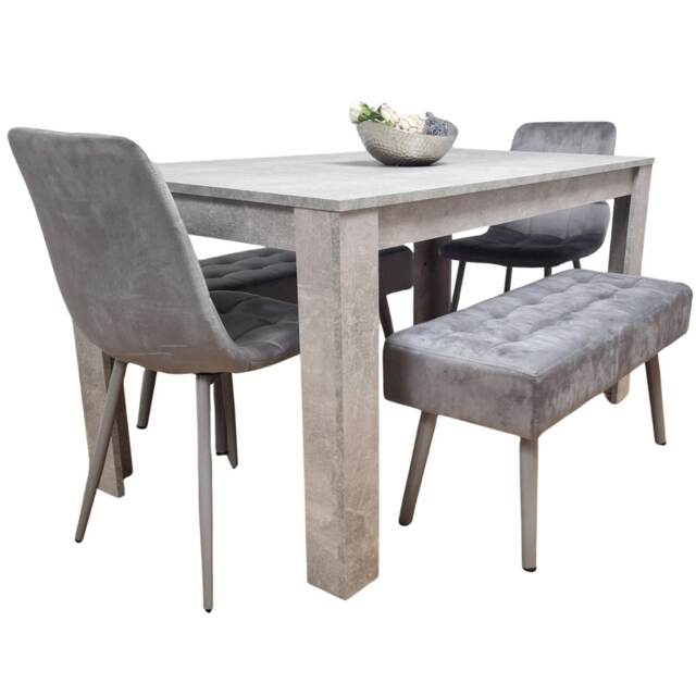 Grey Wooden Dining Table Set with 2 Chairs and 2 Benches Dining Kitchen Furniture