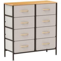 HOMCOM Fabric Chest of Drawers, Industrial Bedroom Dresser with 8 Fabric Drawers, Steel Frame and Wooden Top for Nursery, Living Room, Hallway, Cream White Cream Cream
