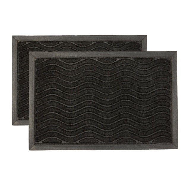 Nicola Spring Heavy Duty Door Mats - 60 x 40cm - Black Waves - Pack of 2
