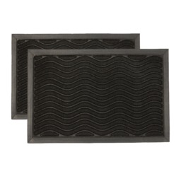 Nicola Spring Heavy Duty Door Mats - 60 x 40cm - Black Waves - Pack of 2