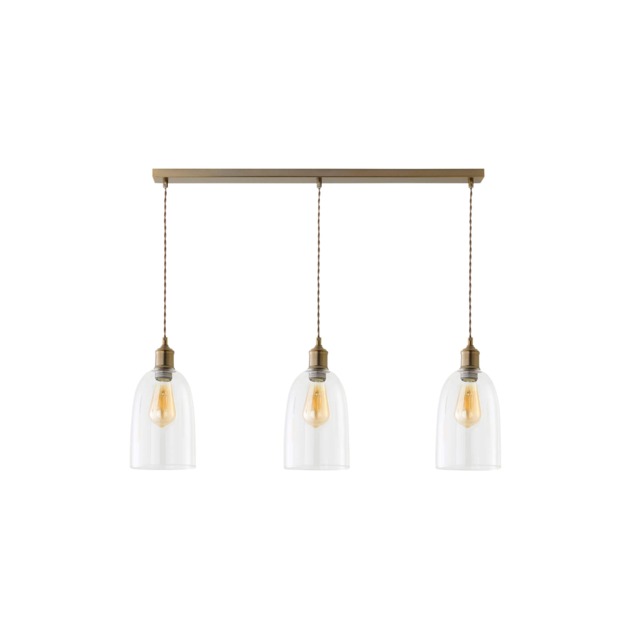 ValueLights Kira Dome Glass Brushed Brass 3 Drop Ceiling Light Bronze