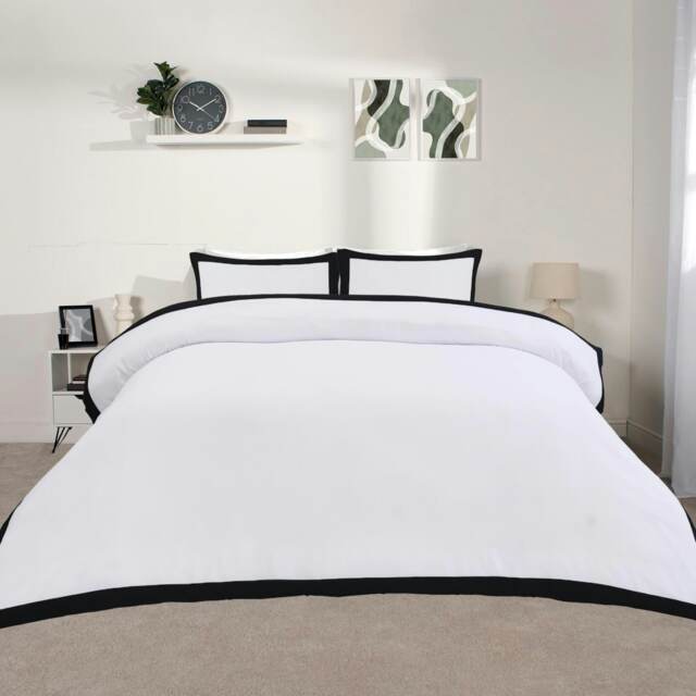 OHS Oxford Edge Soft Cosy Plush Plump Duvet Cover and Pillowcase Bedding Set Multi Monochrome King