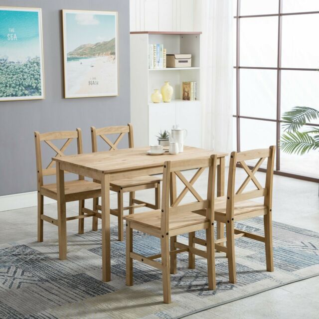 Solid Wooden Kitchen Dining Table and 4 Chairs
