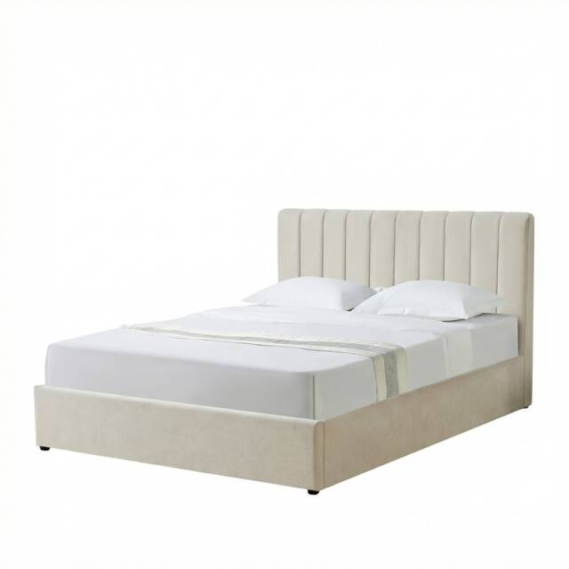 Evelynne Fabric 150cm Kingsize Ottoman Bed Frame with Storage - Beige