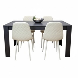 Dark Grey Wooden Dining Table with 4 Cream Faux Leather Chairs Dining Set Furniture