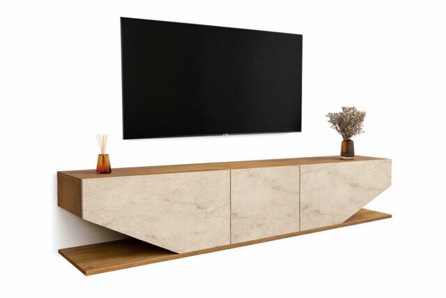 Decorotika Pearl TV Unit for TVs up to 71 inches Cream Walnut and Travertine 1