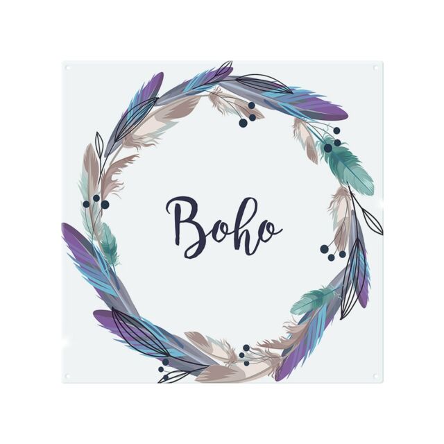 Boho Style Wreath Feathers Splash Back White