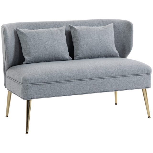 HOMCOM 2 Seater Sofa, Linen-look Fabric Upholstered Small Sofa with Wing Back, Thick Seat, Metal Legs, Loveseat for Living Room, Bedroom, Home Office, Studio, 117 cm, Light Grey Grey Two Seater